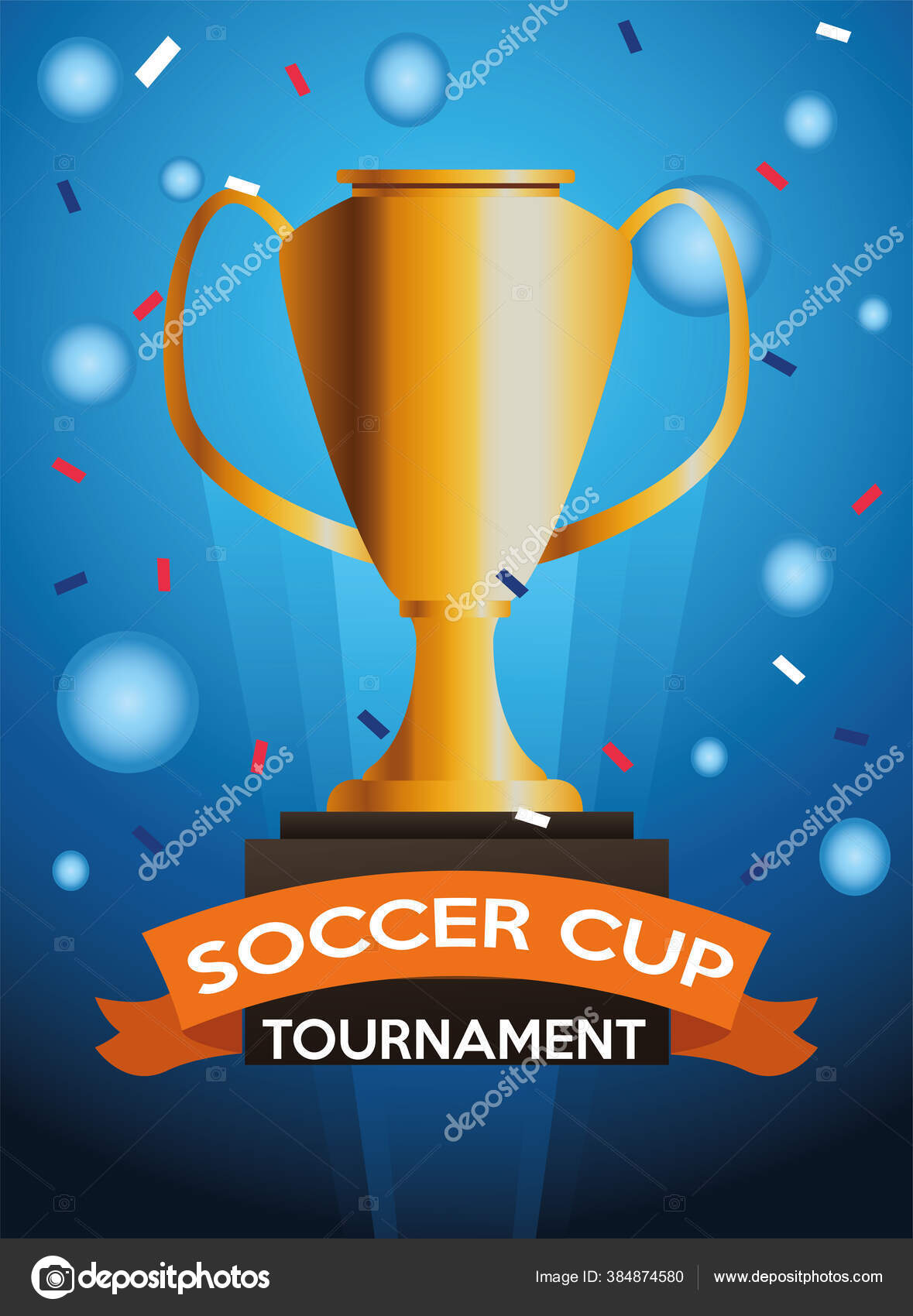 Soccer cup tournament poster with trophy and ribbon Stock Vector Image