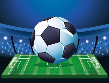 Futbol kupası posterinde balon ve futbol kampı var.