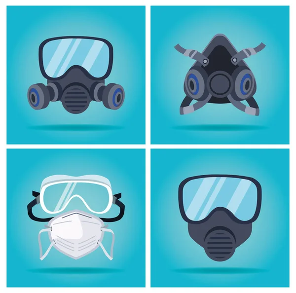 Bioveiligheid maskers en mondkapje bescherming accessoires — Stockvector