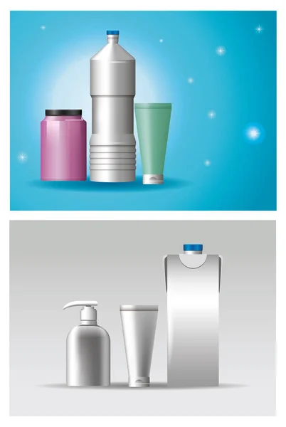 Set van materialen en stijlen flessen producten — Stockvector