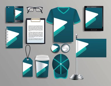 Kırtasiye şablonlarına sahip yeşil elementler kümesi