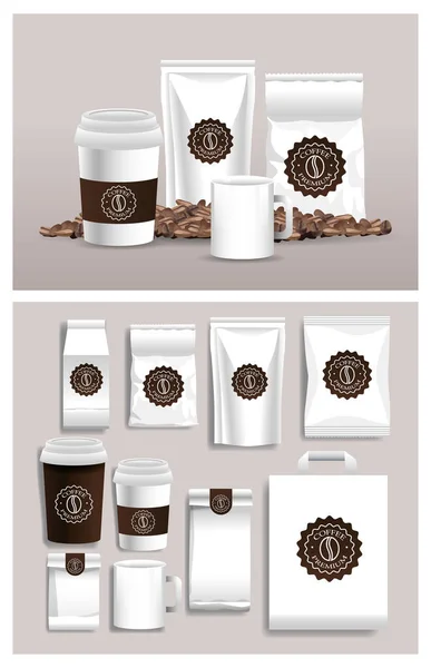 白のエレガントなコーヒー包装製品のセット — ストックベクタ