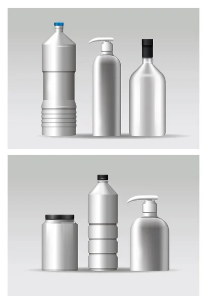 Set di materiali e stili bottiglie prodotti — Vettoriale Stock