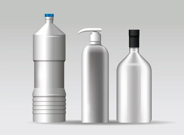 Conjunto de materiales y estilos botellas productos — Archivo Imágenes Vectoriales