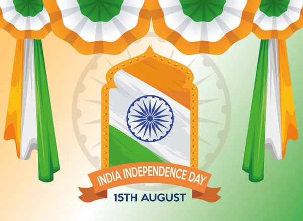 Ημέρα ανεξαρτησίας της Ινδίας εορτασμός με σημαίες πλαίσιο — Διανυσματικό Αρχείο