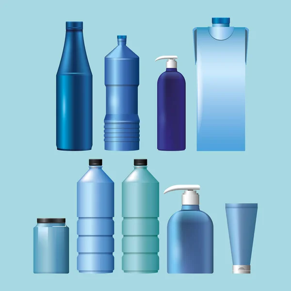 Conjunto de materiales y estilos botellas productos — Archivo Imágenes Vectoriales