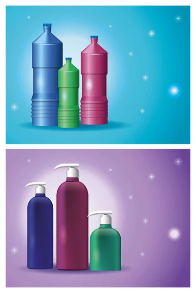 Zestaw materiałów i stylów butelki produktów — Wektor stockowy