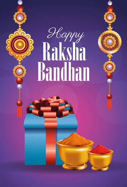 Šťastný raksha bandhan oslava s květinovou výzdobou a práškových barev — Stockový vektor
