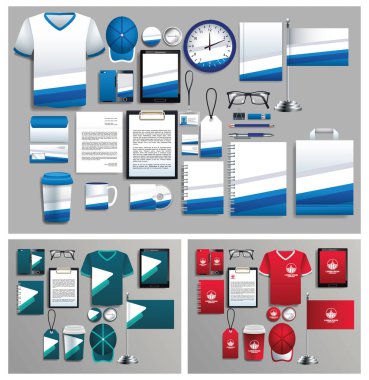 Kırtasiye şablonlarına sahip renkli elementler kümesi