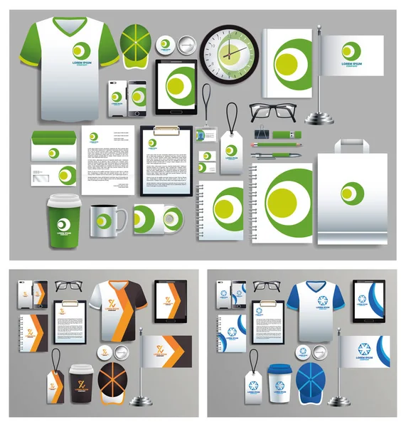 Kırtasiye şablonlarına sahip renkli elementler kümesi