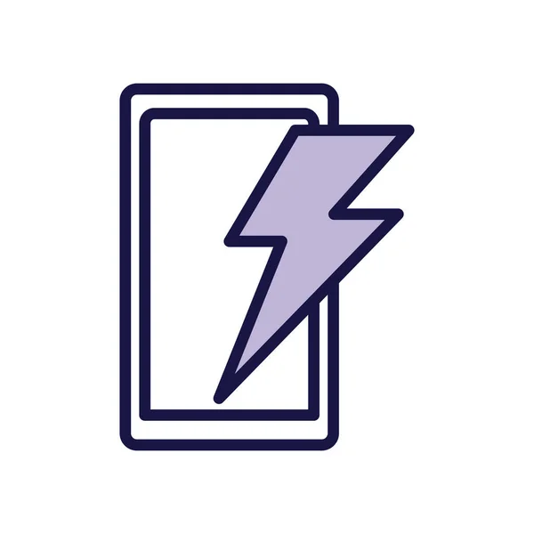 Dispositivo de teléfono inteligente con icono de estilo de línea de rayos de potencia — Vector de stock