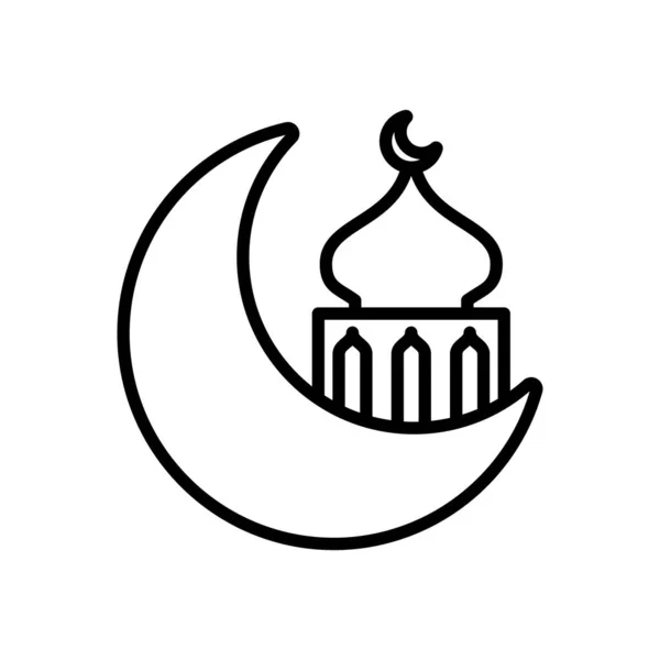 Eid mubarak mosque cupule in moon line icon — стоковий вектор