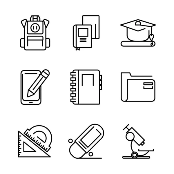 Bundel schoolbenodigdheden set iconen — Stockvector