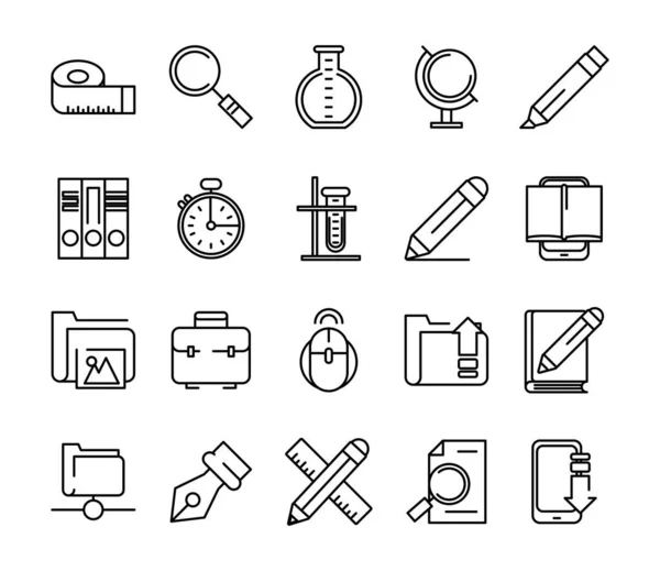 Bundle di materiale scolastico set icone — Vettoriale Stock