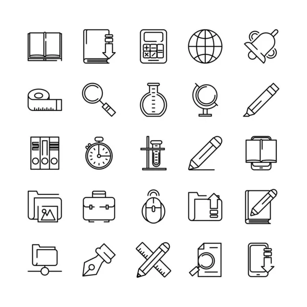 Bundel schoolbenodigdheden set iconen — Stockvector