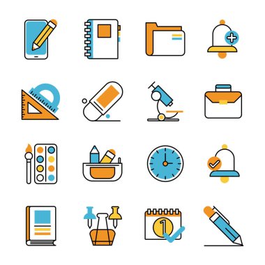 Okul malzemeleri paketi simgeleri ayarlar