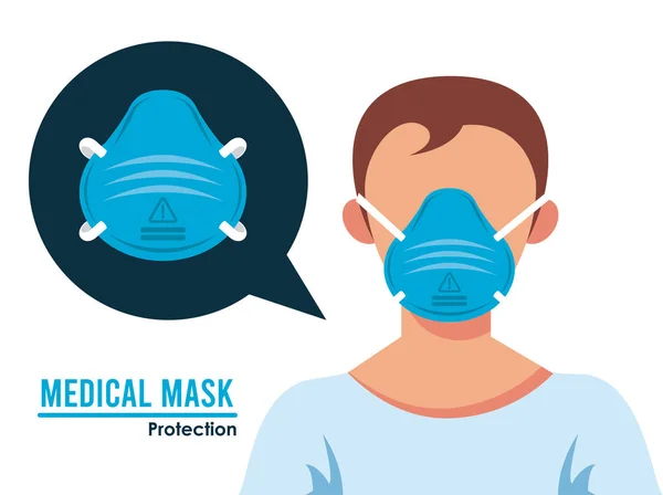 Jovem vestindo personagem máscara médica —  Vetores de Stock