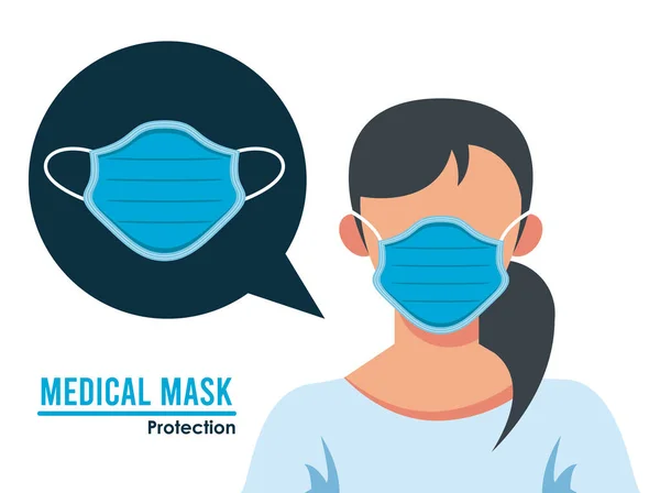 Jovem mulher vestindo personagem máscara médica —  Vetores de Stock