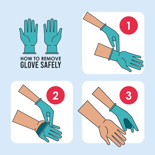 How to remove glove safely infographic — Stock Vector