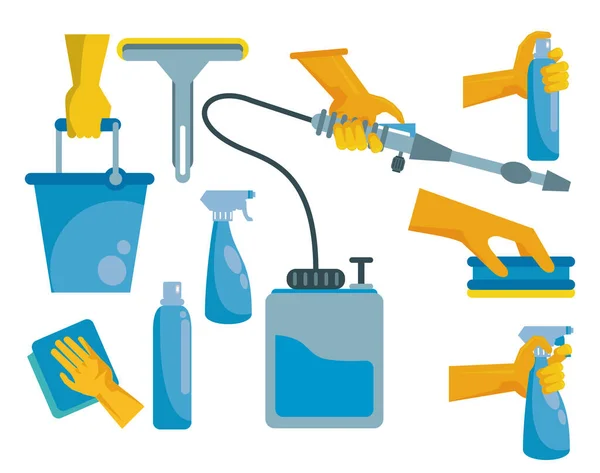 使用固定设备工具进行消毒和清洁活动 — 图库矢量图片