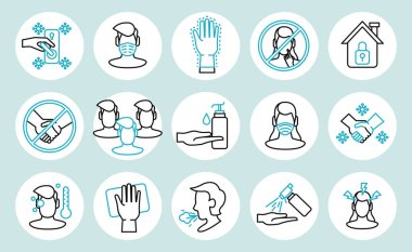 covid19 eğitim bilgi ikonu seti