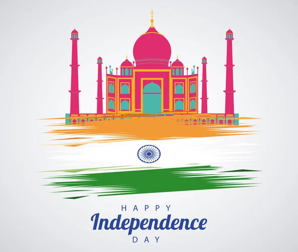 India independência celebração do dia com taj mahal mesquita — Vetor de Stock