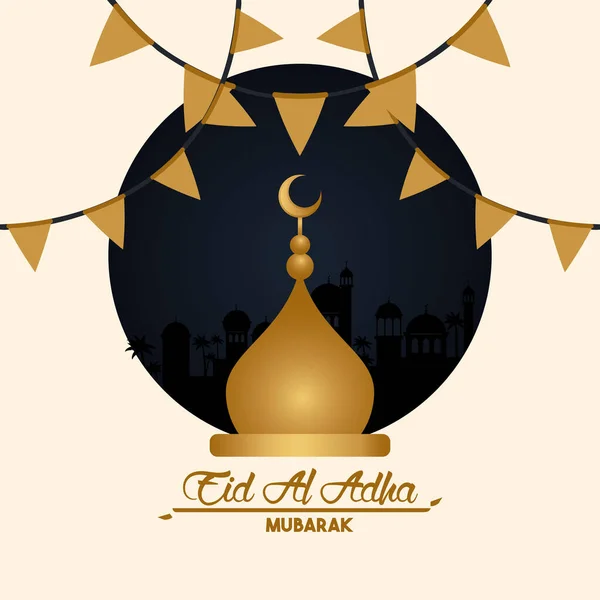 Eid al adha karta uroczystości z meczetu cupule — Wektor stockowy