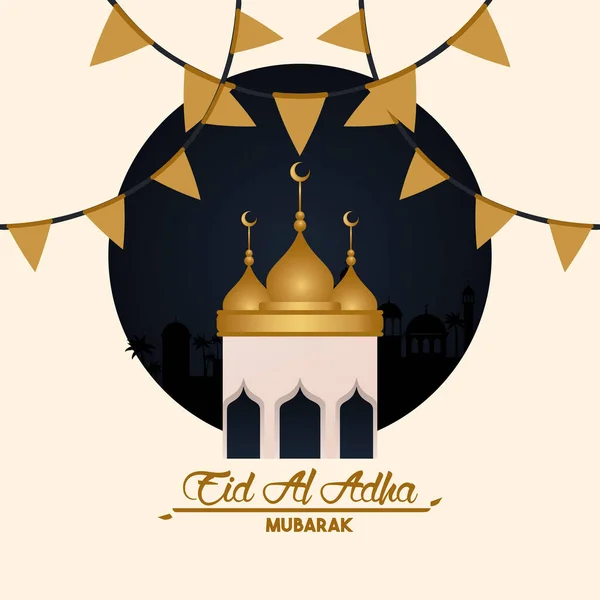 Eid al adha karta uroczystości z meczetu cupule — Wektor stockowy