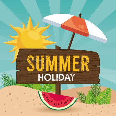 Şemsiyeli yaz tatili etiketi