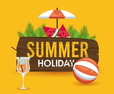Şemsiyeli yaz tatili etiketi