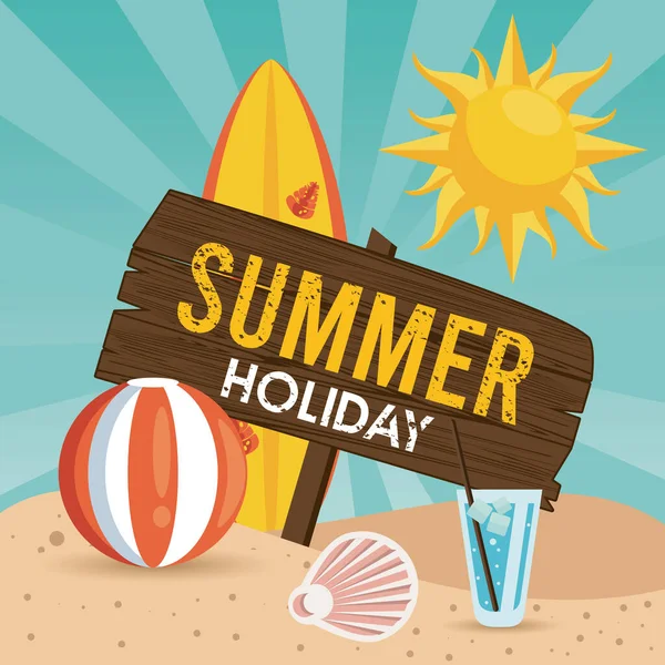 Etiqueta de vacaciones de verano con globo de playa — Vector de stock