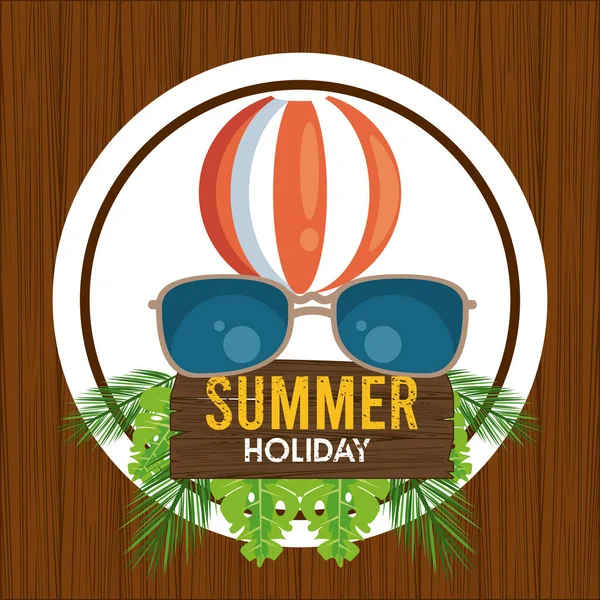 Sommarsemester etikett med solglasögon — Stock vektor
