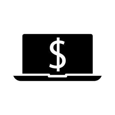 Dolar sembolü siluet biçimi simgesi olan dizüstü bilgisayar