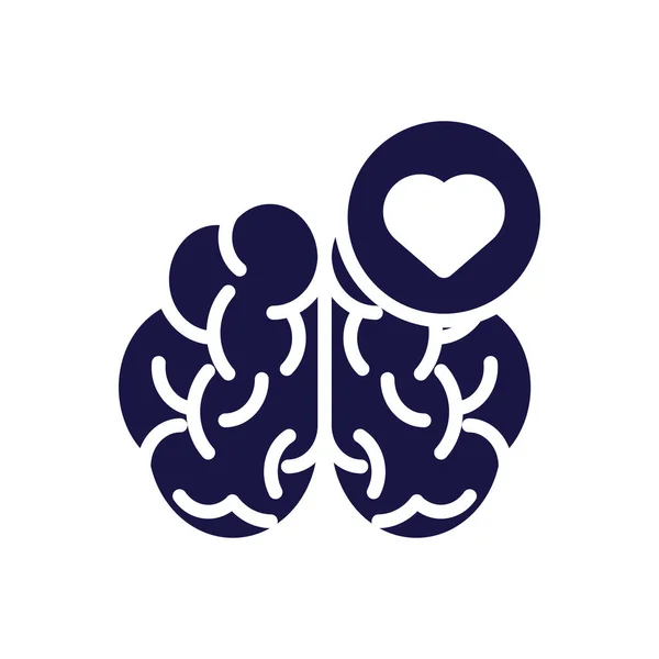 Cerebro humano con silueta de corazón icono de estilo — Vector de stock