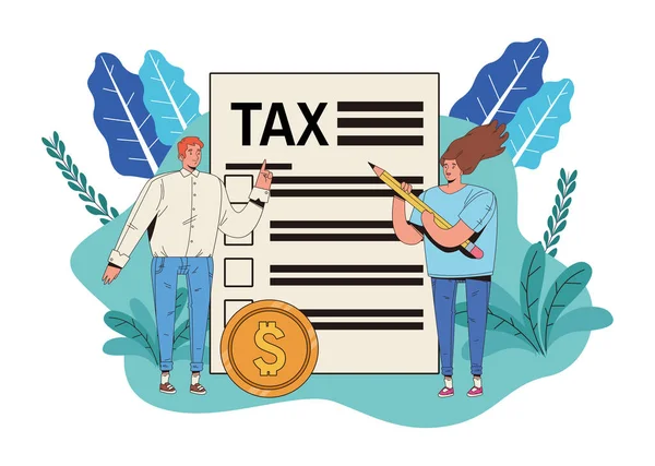 Couple with tax day pay — Stock Vector