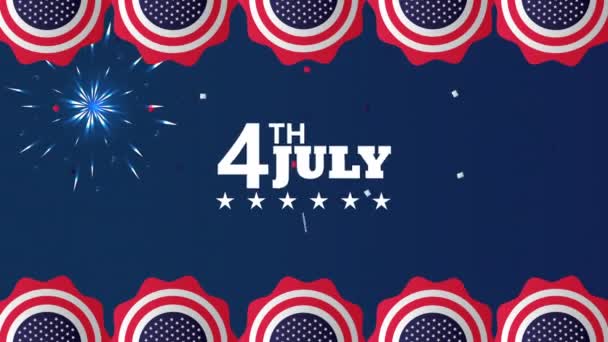 US-Unabhängigkeitsfeier mit Flaggen und Feuerwerk — Stockvideo