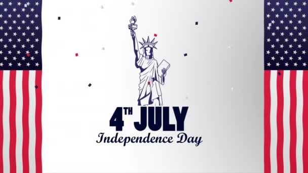 Celebración del día de la independencia con banderas y estatua de la libertad — Vídeos de Stock