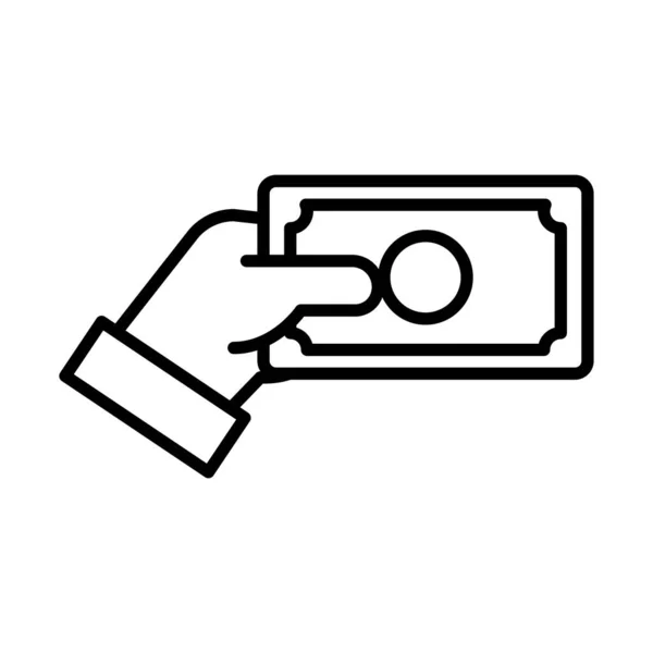 Main avec billet dollar ligne style icône — Image vectorielle
