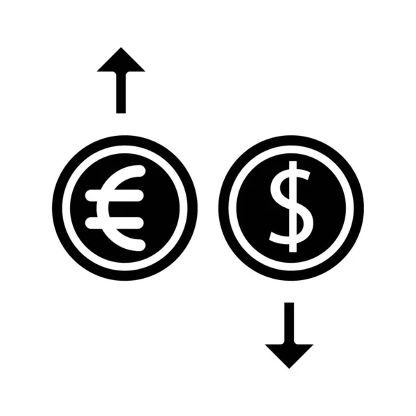 Dólar e euro com setas ícone de estilo silhueta — Vetor de Stock