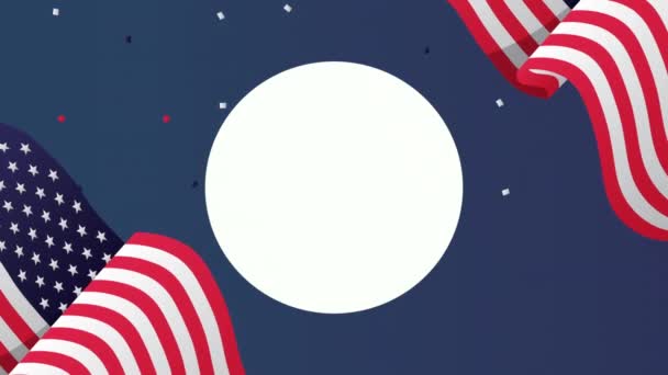 Εορτασμός ημέρα ανεξαρτησίας ΗΠΑ με σημαίες και κυκλικό πλαίσιο — Αρχείο Βίντεο