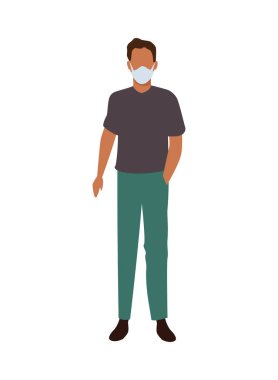 Tıbbi maske takan genç adam.