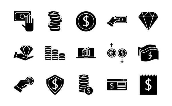 Paquete de iconos de conjunto de dinero — Vector de stock