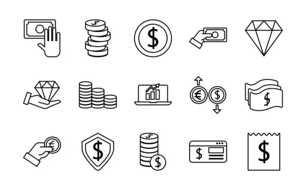 Paket med pengar set ikoner — Stock vektor