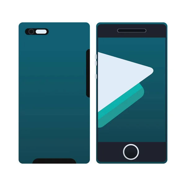 Smartphone con plantilla de papelería azul y verde — Vector de stock