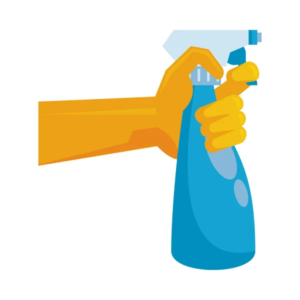 Hand with splash spray bottle disinfectant icon — Stock Vector