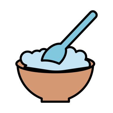 kaşık ve yiyecek dolu seramik tabak