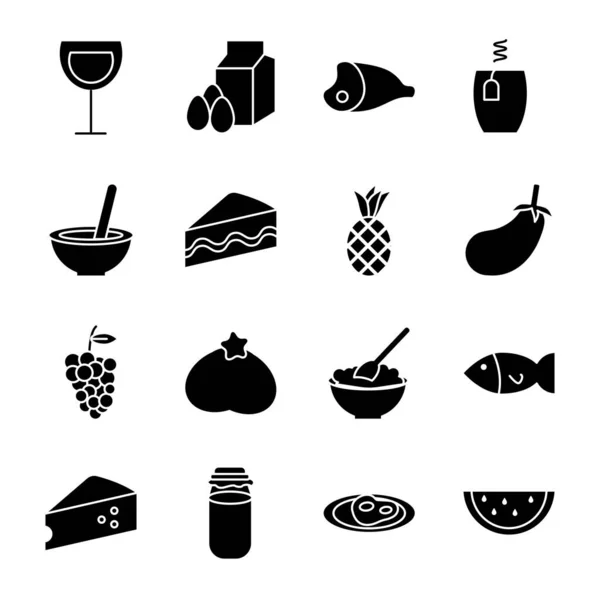 Paquet de nourriture et boissons icônes — Image vectorielle
