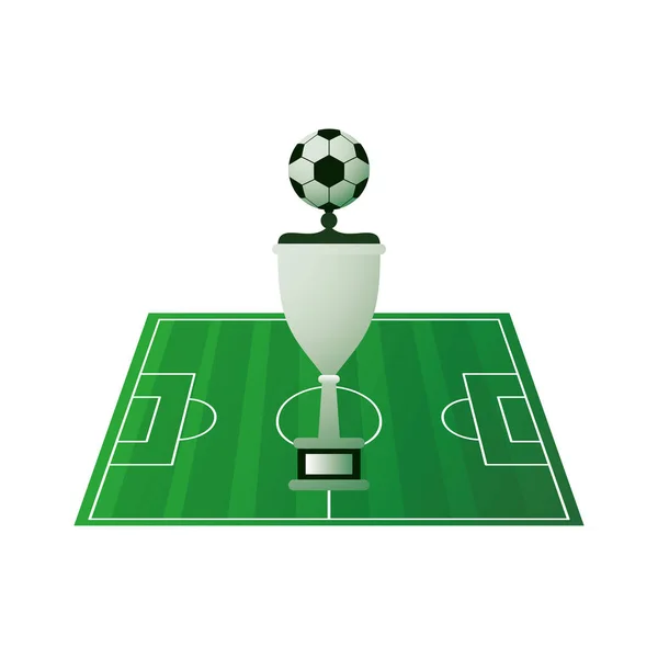 Palloncino da calcio con coppa trofeo nel campionato sportivo camp — Vettoriale Stock