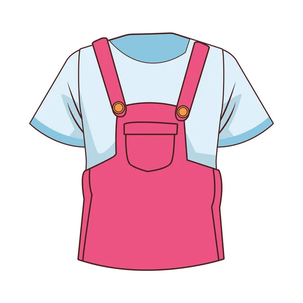Młody kobieta koszulka ubrania z ogrodniczki — Wektor stockowy