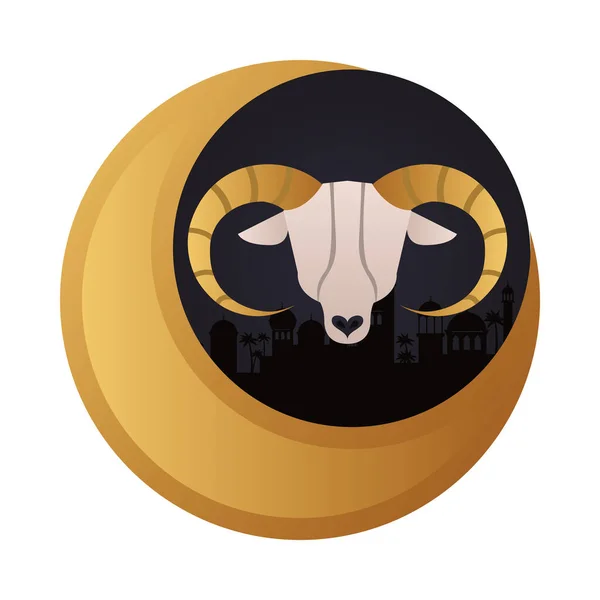 Ramadan kareen golden moon decoration with goat — Stock Vector
